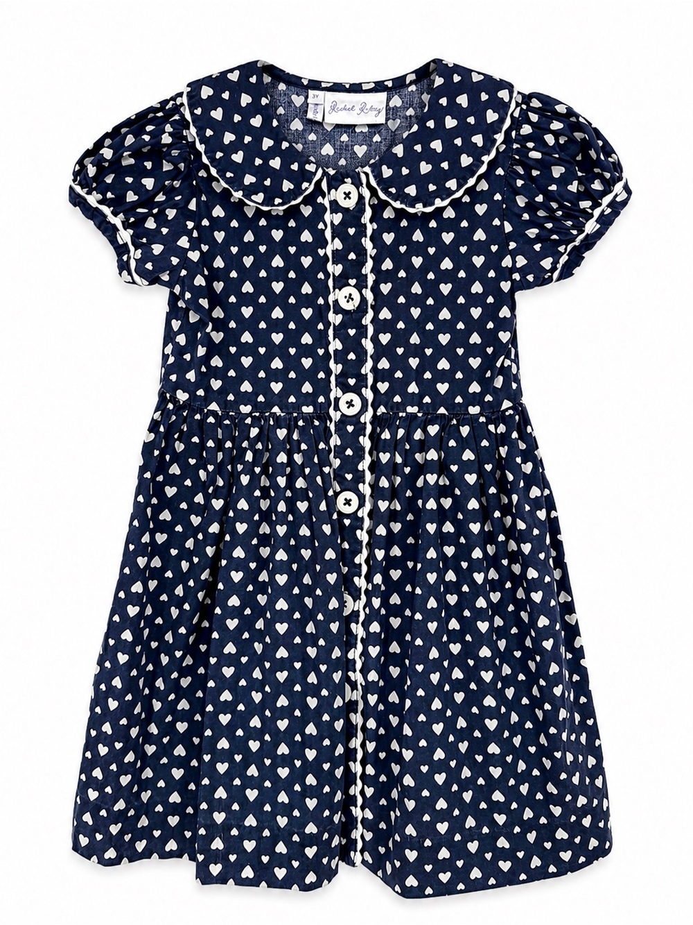 Rachel Riley Blue‎ Hearts Button Front Dress Girls 3Y